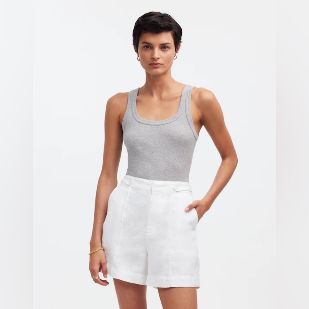 Madewell Clean Button-Tab Shorts in 100% Linen Size 6‎